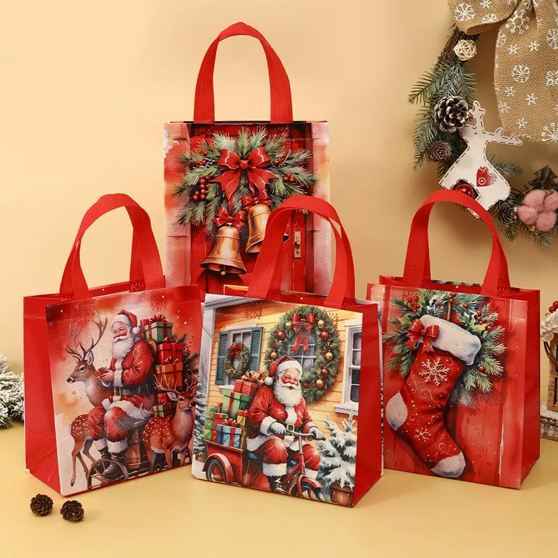 4pcs Christmas Gift Bags – Santa & Snowman Non-Woven Xmas Decorations & Packaging