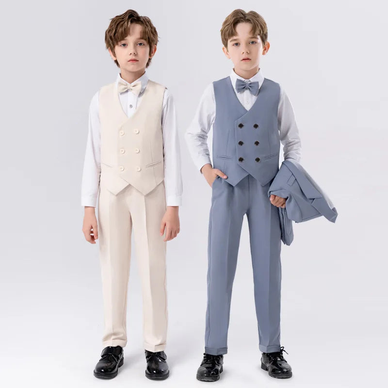 Teenagers’ Formal Tuxedo – Beige Waistcoat Set for Weddings & Parties