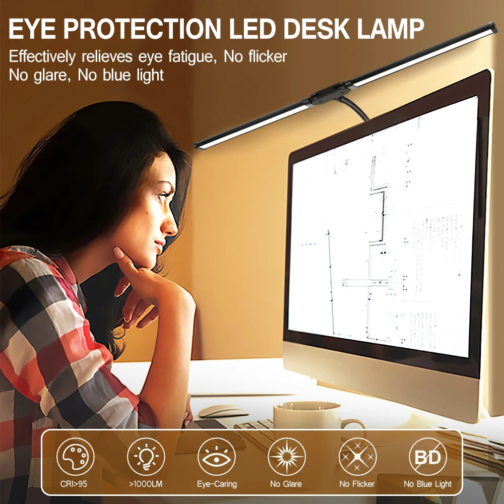 LED Desk Lamp: Single/Double Head, Dimmable, Eye-Care, 3 Color Modes