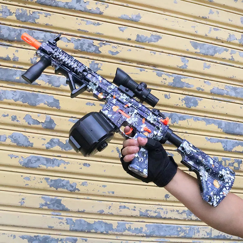 Ultra Shoppings M416 Electric Ball Blaster toy gun with manual and automatic modes, perfect for outdoor shooting games and holiday gifts.