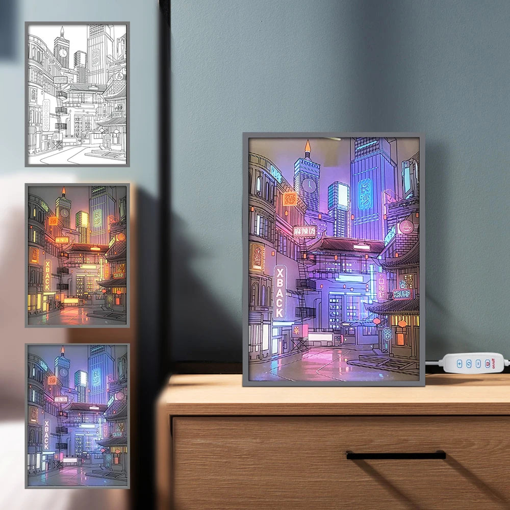 Anime City Night View LED Lamp: Dimmable Romantic Home Decor