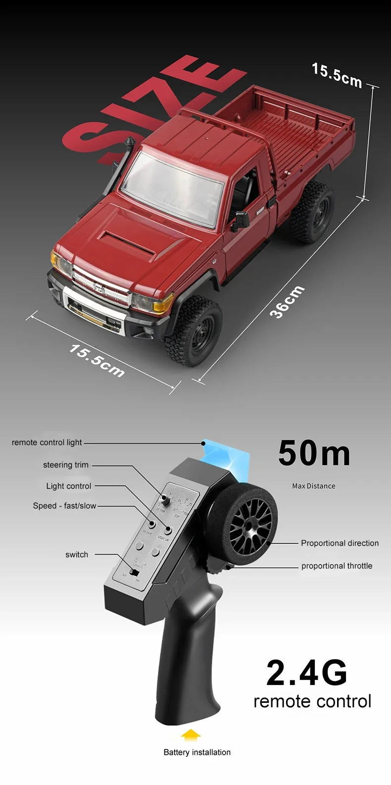 RC Pickup Truck MN82 – 1/12 Scale 4WD Off-Road Toy Car