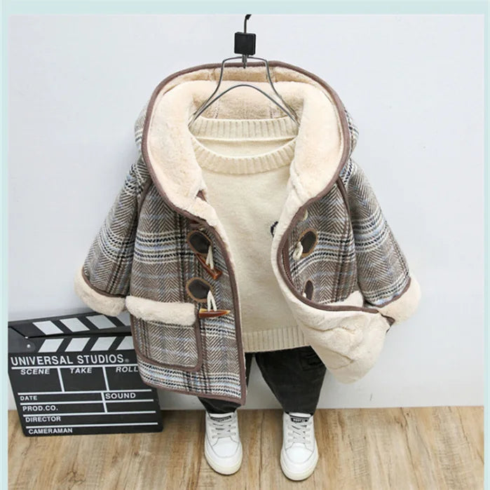 Girls’ Winter Wool Coat – Thicken Velvet-Lined