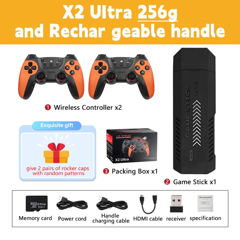 X2 Ultra 4K Retro Game Stick: 30,000 Games & Wireless Controllers Christmas Gift