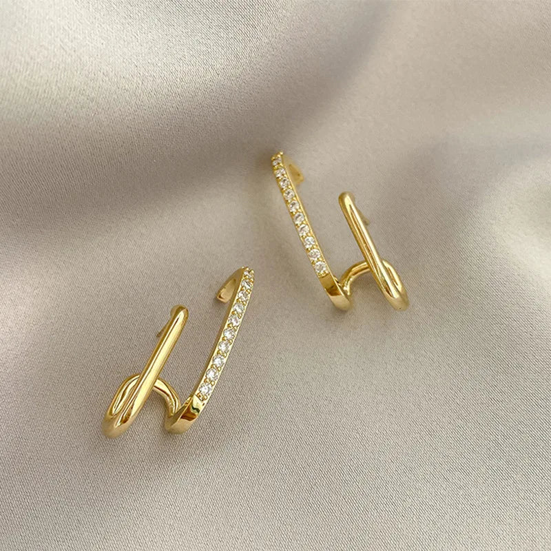 2024 New U-Shaped Gold Earrings with Crystals – Unique Korean Fashion for Women