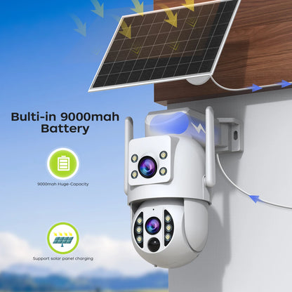 4K Wireless Solar Camera | Dual Lens | PIR Motion + Color Night Vision + Battery Power