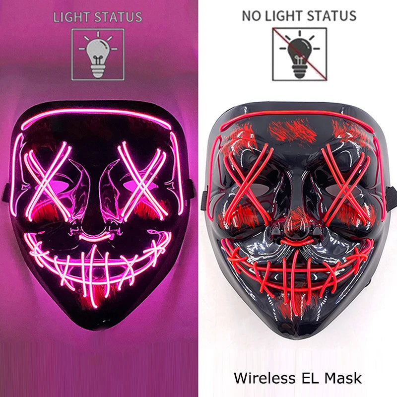 Wireless Neon LED Purge Mask – Glowing Halloween Party Mask