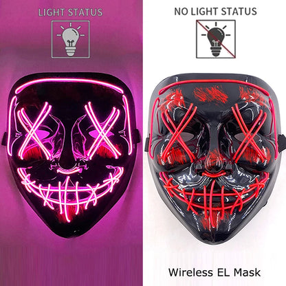 Wireless Neon LED Purge Mask – Glowing Halloween Party Mask