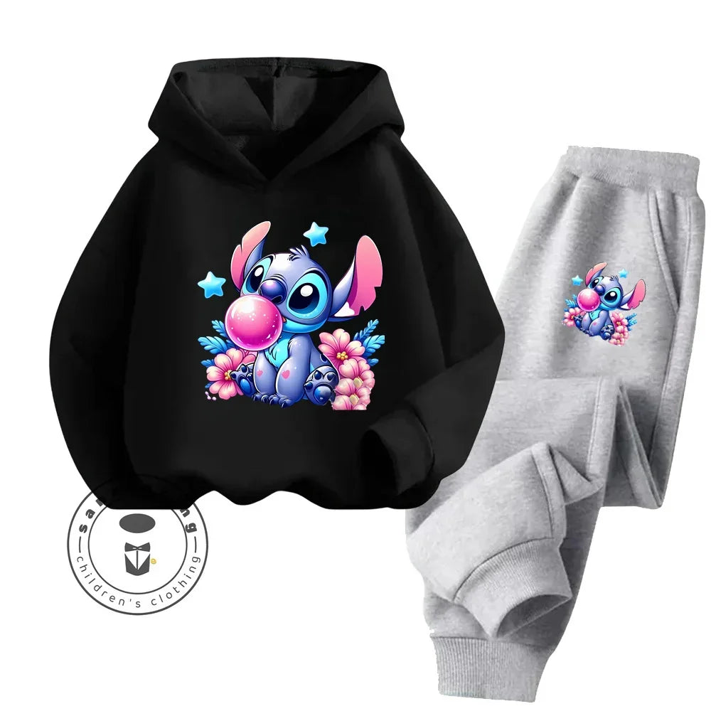 Gift For Casual Kids' Stitch Graphic Sweatshirt Set – Fun & Energetic Wear