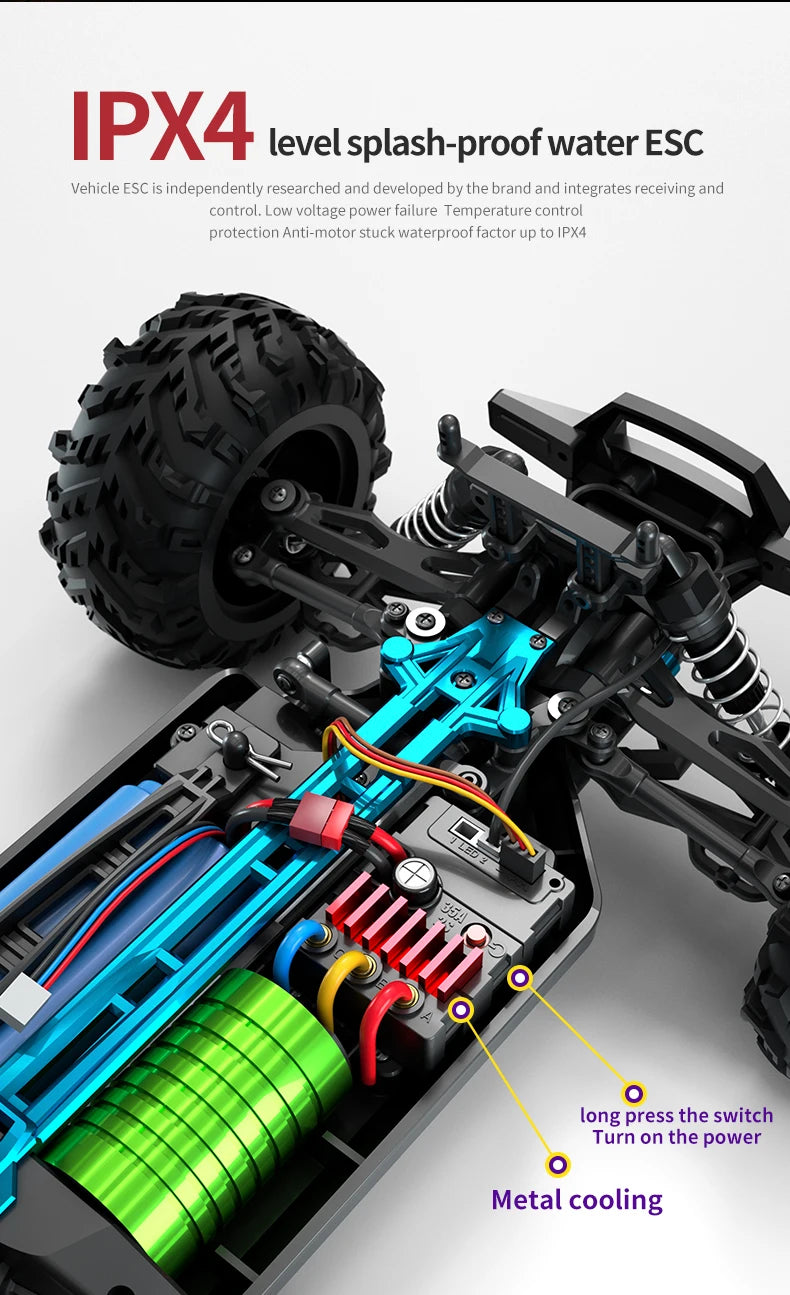 1:16 RC Off-Road Car – High-Speed 4WD Monster Truck with LED Lights