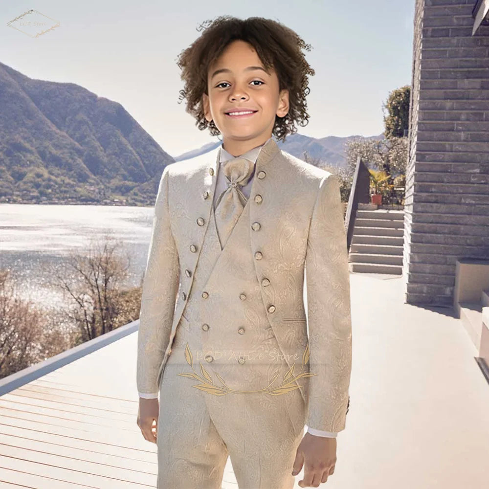 Royal Boys’ 3-Piece Jacquard Suit – Vintage Formal Party Wear