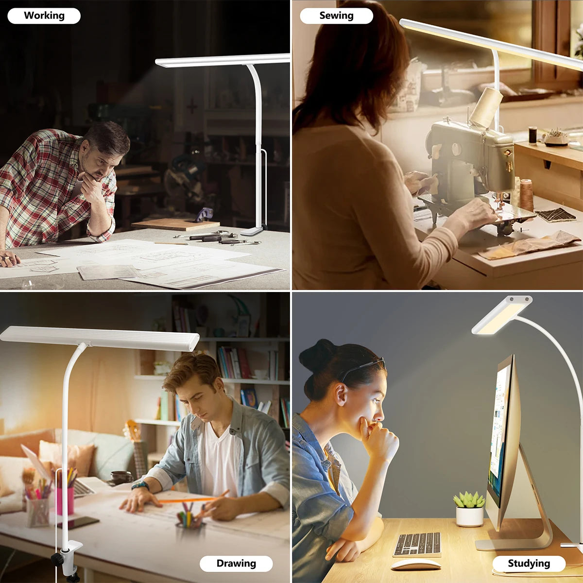 LED Desk Lamp: Eye-Caring, Stepless Dimming, Flexible Gooseneck Design