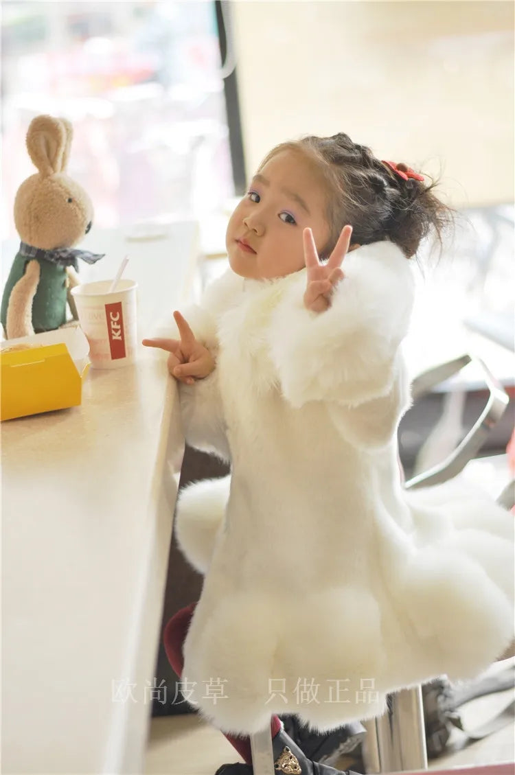 Korean Style Girls’ Winter Coat – Fox Fur Look