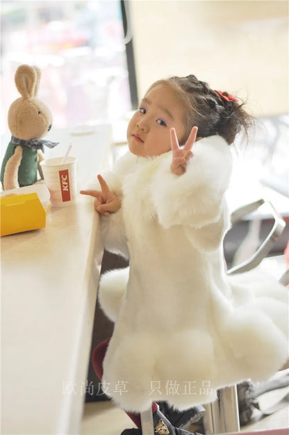Korean Style Girls’ Winter Coat – Fox Fur Look