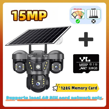 Triple Lens 15MP 4G Solar Security Camera | 10X Zoom | PIR Motion Detect