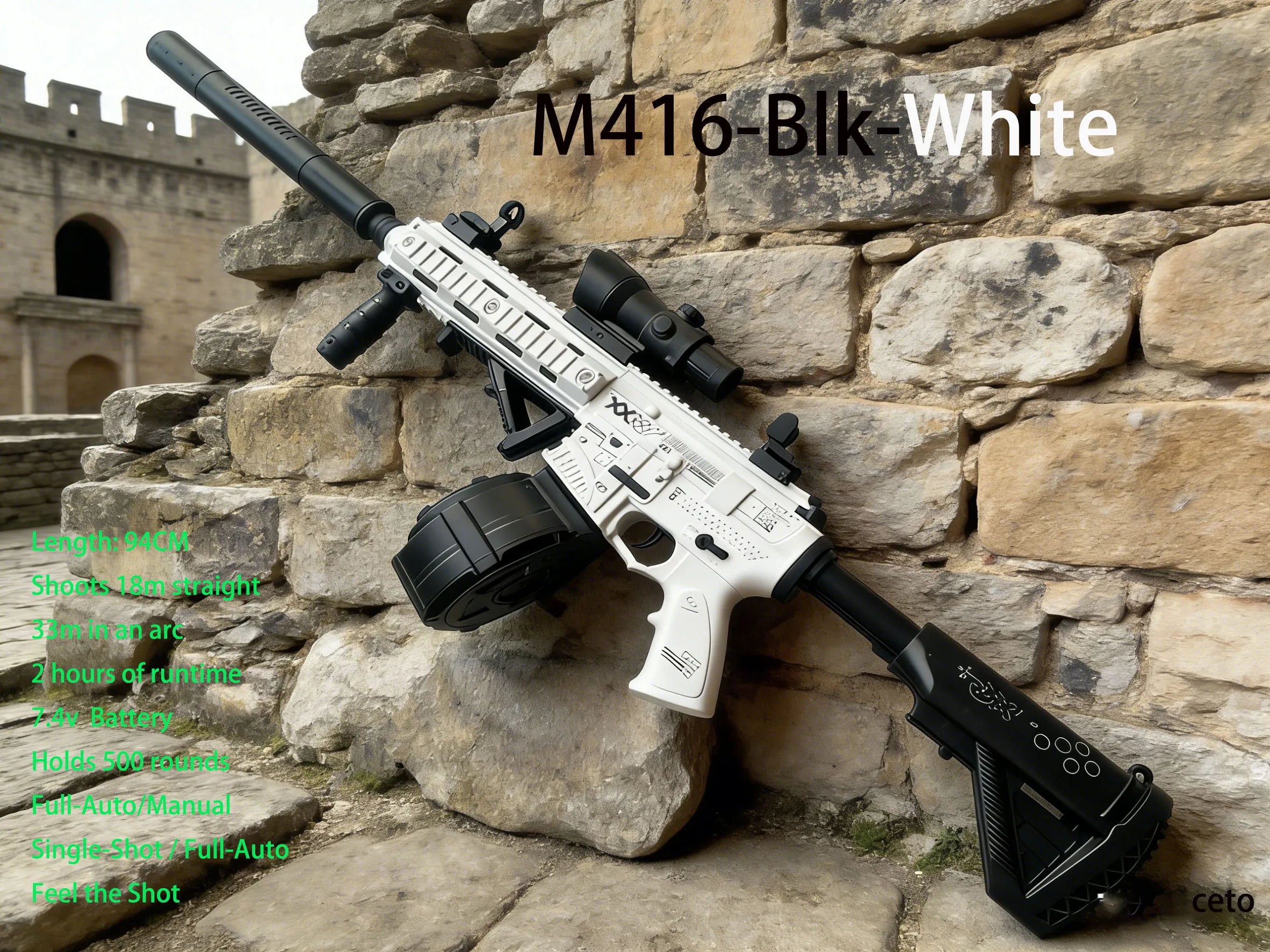 Ultra Shoppings M416 Gel Ball Blaster Gun with cool design, 30m long-range, 7.4V battery, safe gel beads for outdoor team battles