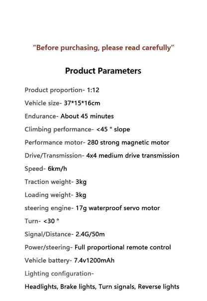 MN82T RC Truck – 1:12 Scale Off-Road Climbing Car for Christmas Gift