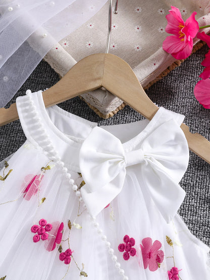 Girls' Summer Halter Dress with 3D Flowers & Bag