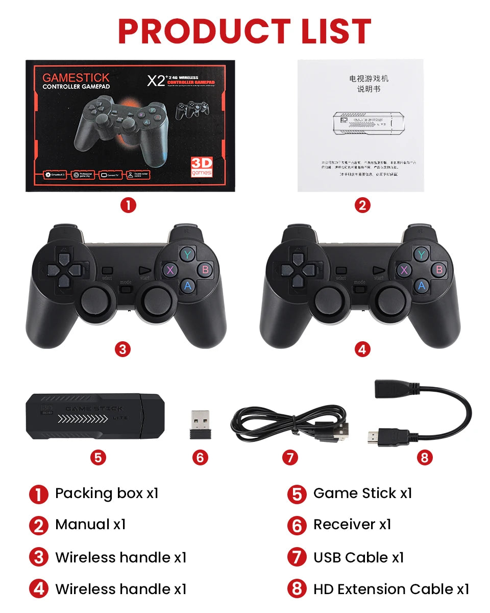 X2 Plus Game Stick – Gaming with Double Wireless Controllers