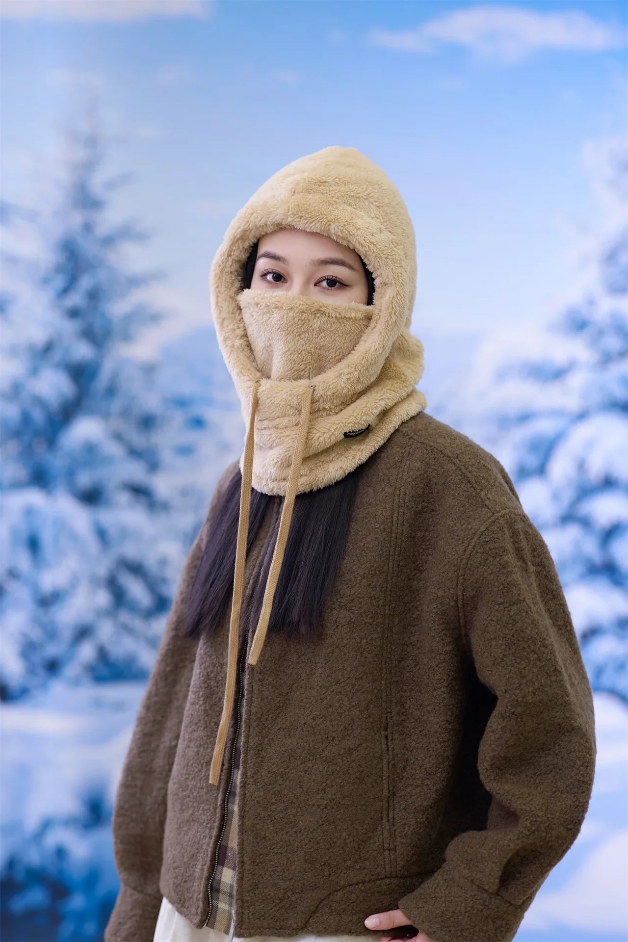 Winter Face Cover Hat with Fleece Sherpa Lining