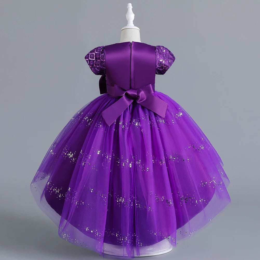 Kids’ Purple Sequin Dress – Bubble Sleeves