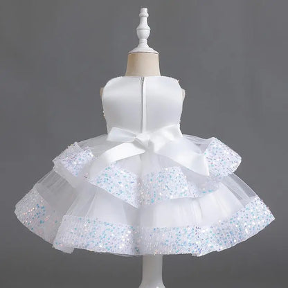 Girls’ Summer Party Dress – Sequin & Beaded Bow Detail