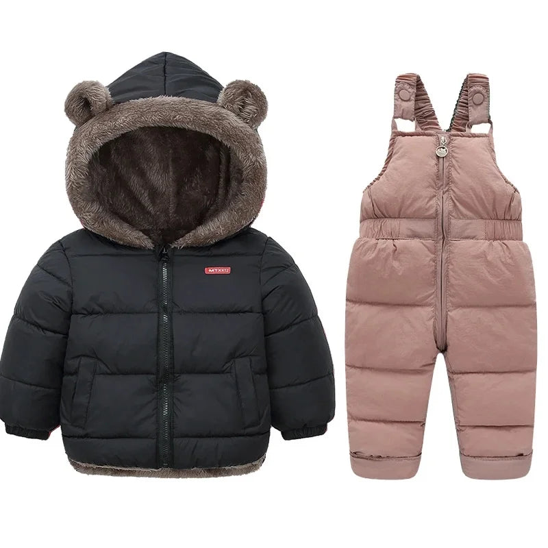 Warm 2Pcs Winter Clothes – Hooded Fleece Coat + Pants for Kids
