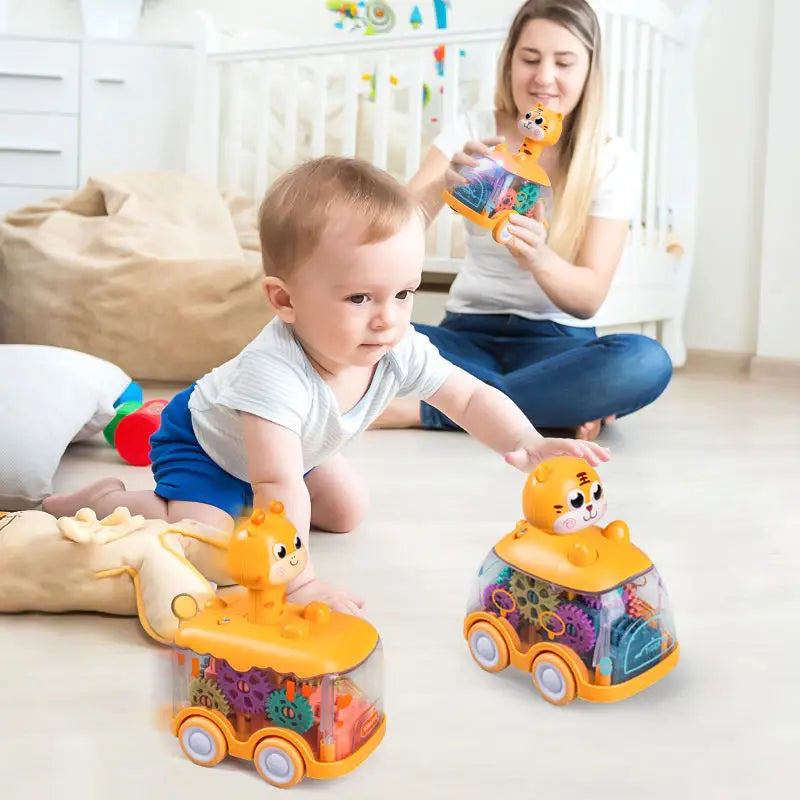 Transparent Light Gear Toy Car – Sliding Inertial Puzzle Car for Toddlers!