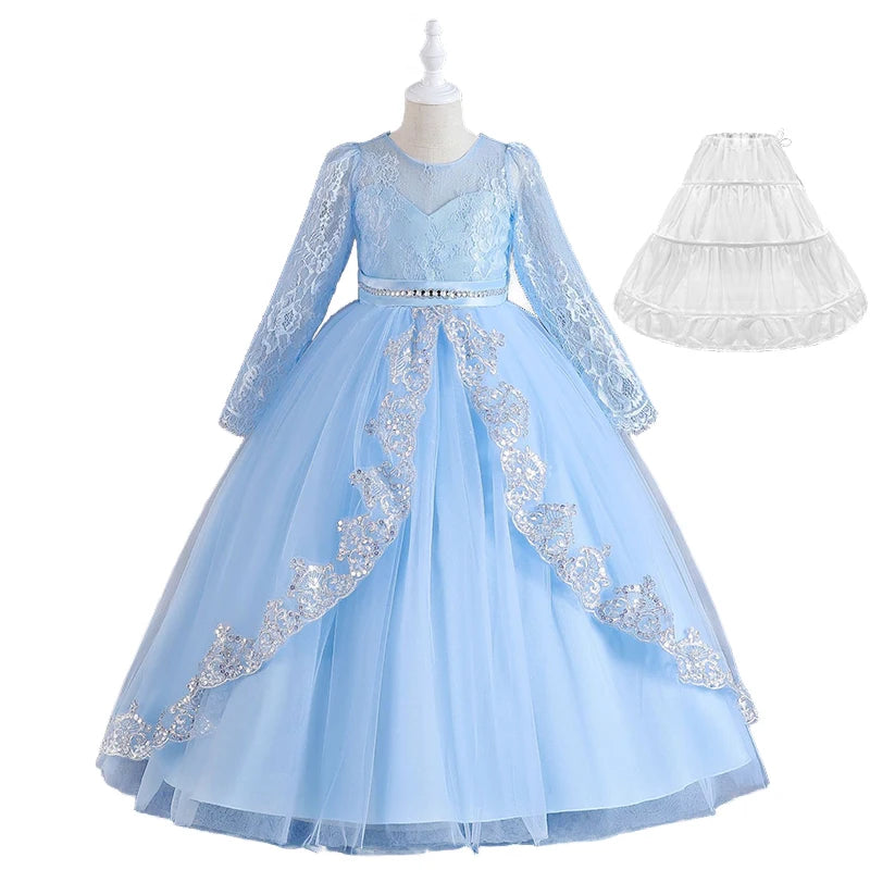 Girls Evening Dress – Lace Embroidered Party Gownn