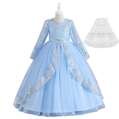 Girls Evening Dress – Lace Embroidered Party Gownn
