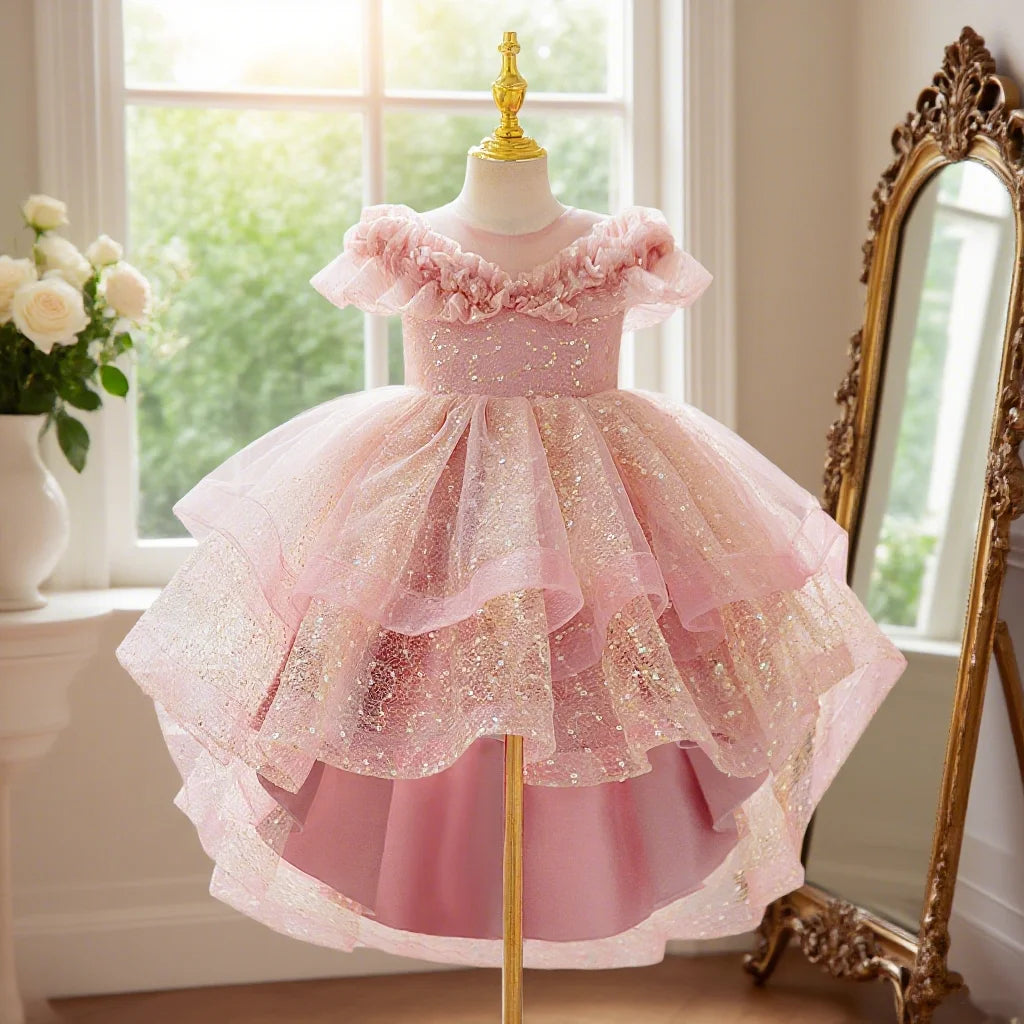 Girls’ Formal Lace Dress – High-End Embroidery for Flower Girl