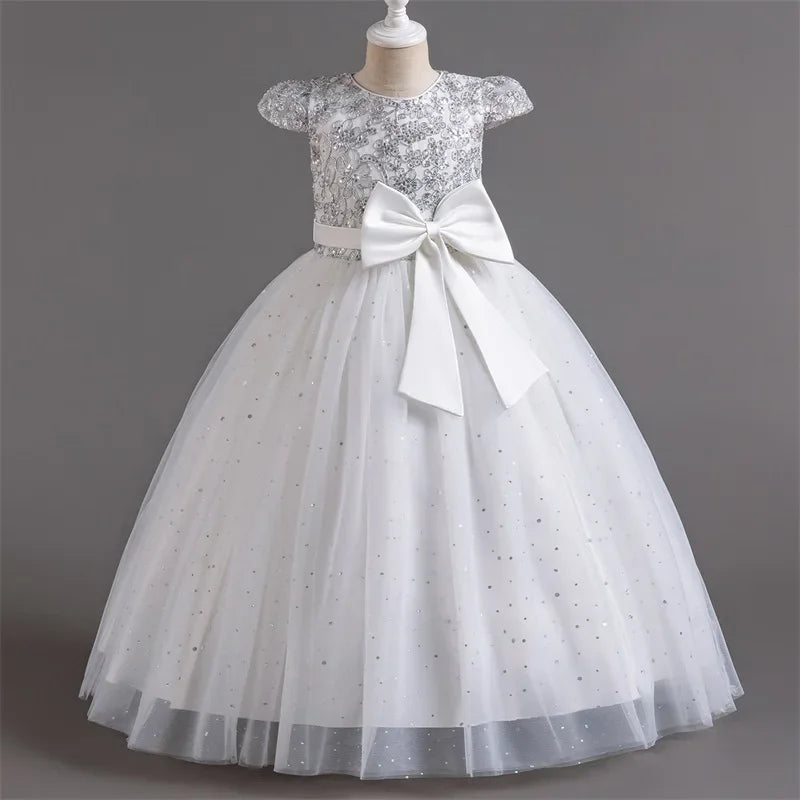 Festive Elegance – Girls’ Bow Party Dress for 3-10Y