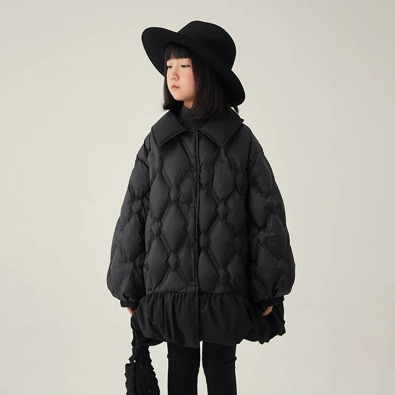Girls’ Winter Quilted Jacket – Reversible, Korean Style