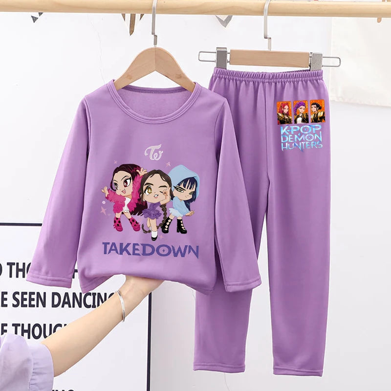 Kawaii Kpop Demon Hunters Girls Nightgown – Cozy Autumn Sleepwear