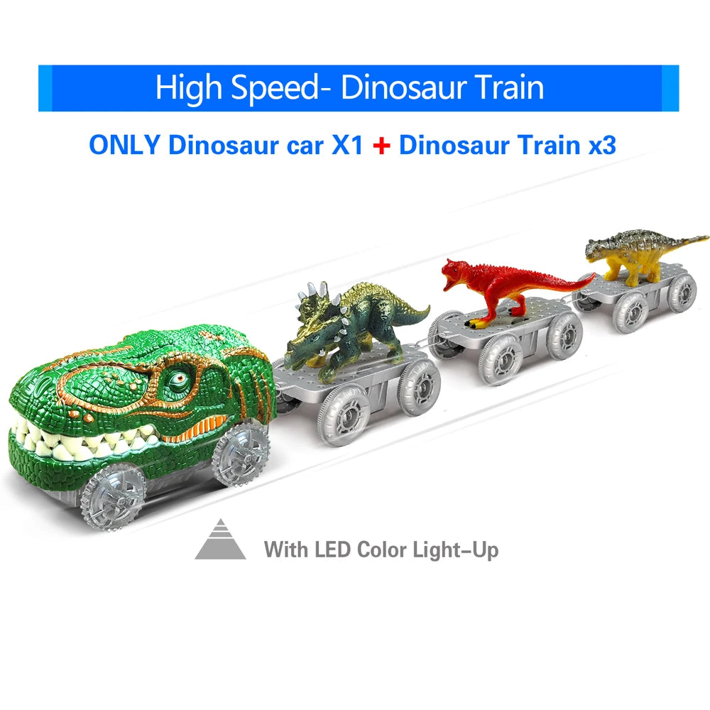 Magical Dinosaur Train Track Set – Flexible Racing Tracks with Flash Light Car!