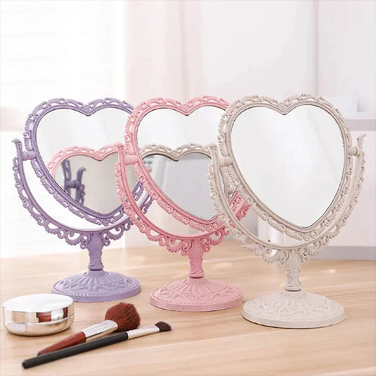 Heart-Shaped Desktop Makeup Mirror – Double-Sided Portable Vanity Mirror