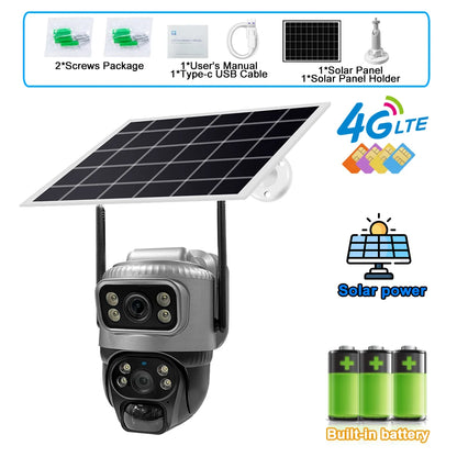 8MP 4K Solar Security Camera | 4G/WiFi | Dual Lens | PIR Motion | Night Vision