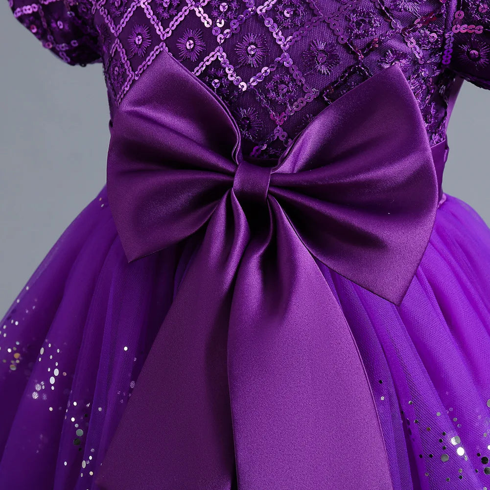 Kids’ Sequin Dress – High-Low Puffy Tutu with Bow Belt