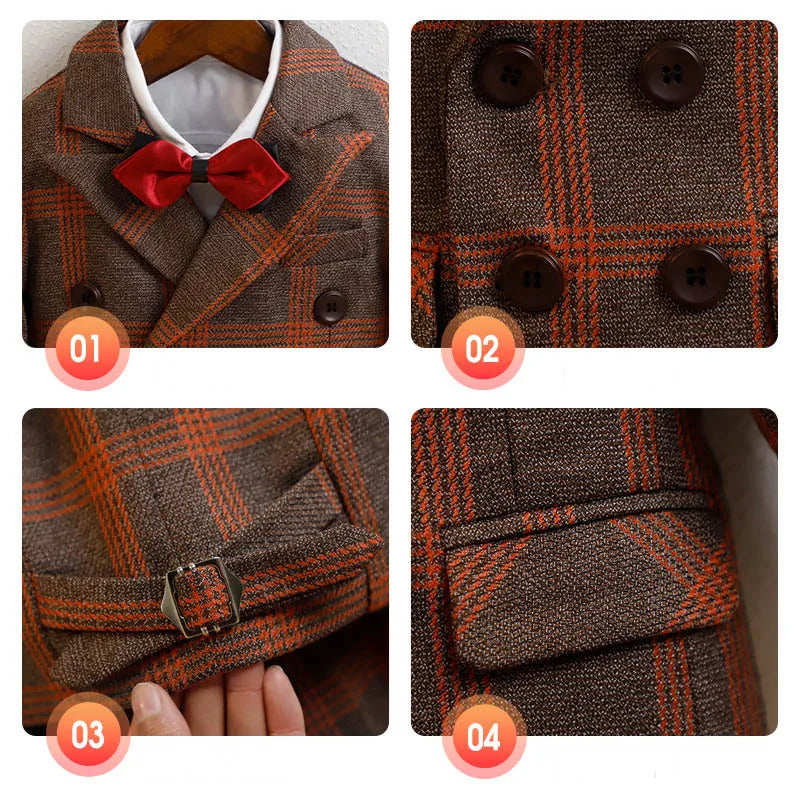 Kids’ Red Plaid Blazer Set – 1–10Y Boys’ Formal Performance Outfit