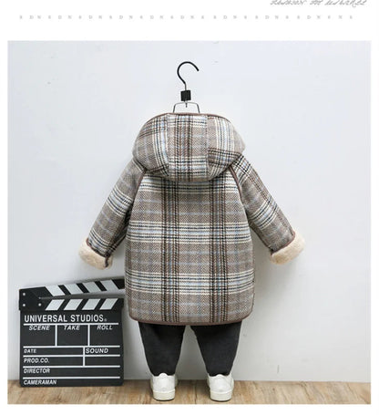 Girls’ Winter Wool Coat – Thicken Velvet-Lined