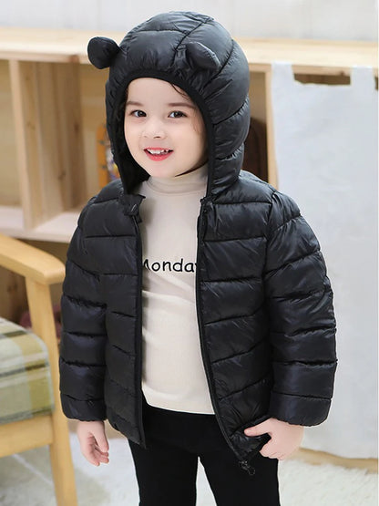 Adorable Kids' Hooded Down Jackets – Lightweight, Warm, and Dino-Fun