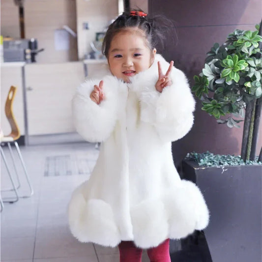 Korean Style Girls’ Winter Coat – Fox Fur Look