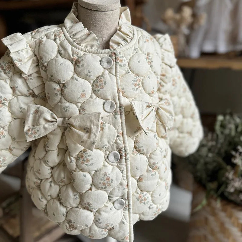 Baby Girls’ Thick Coat – Velvet Lined Floral Winter Jacket