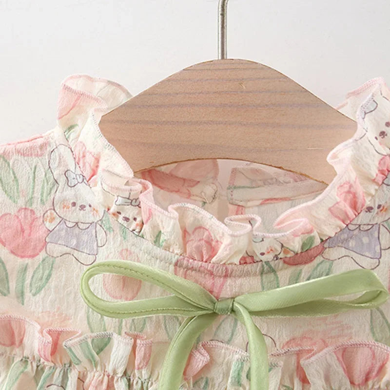 Cute Cartoon Rabbit Tulip Flower Girl Dress