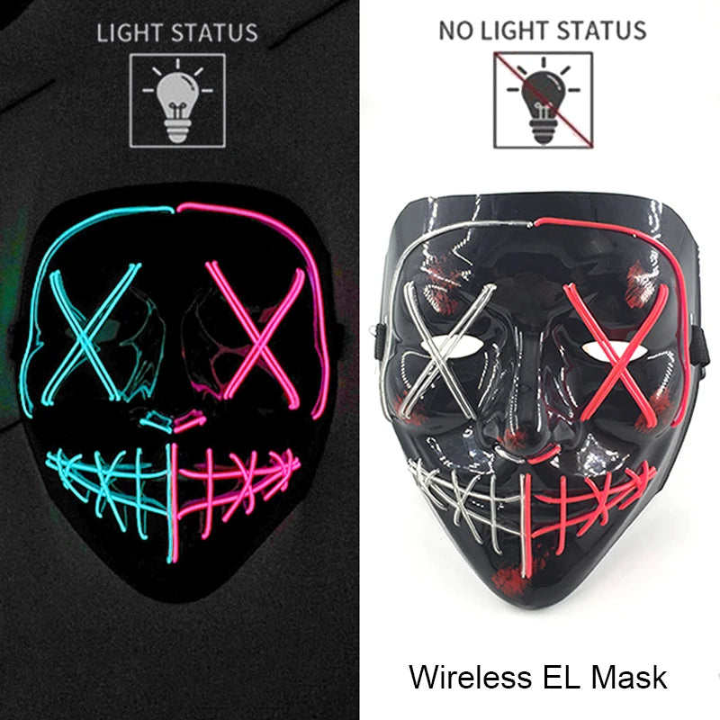 Wireless Neon LED Purge Mask – Glowing Halloween Party Mask
