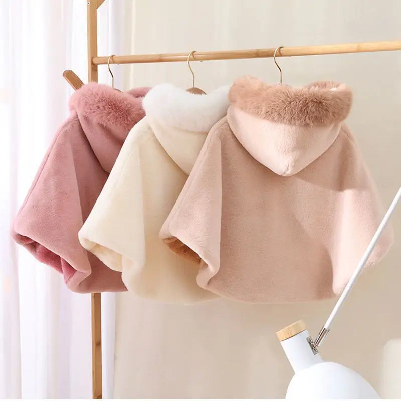 Baby Girl Winter Cloak with Faux Fur Hood