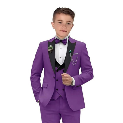 Elegant Burgundy Boy’s 3-Piece Suit – Blazer, Vest & Pants for Weddings or Photoshoots