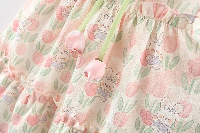 Cute Cartoon Rabbit Tulip Flower Girl Dress
