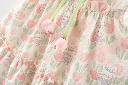 Cute Cartoon Rabbit Tulip Flower Girl Dress