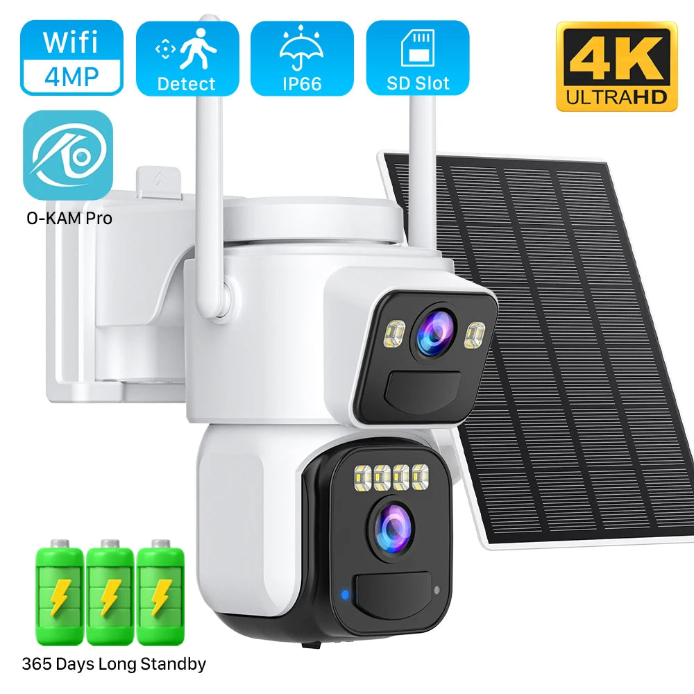 8MP Solar Security Camera | Dual Lens | WiFi | PIR Detection | Color Night Vision